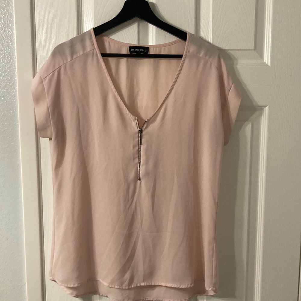 Soft Pink Short Sleeve Blouse